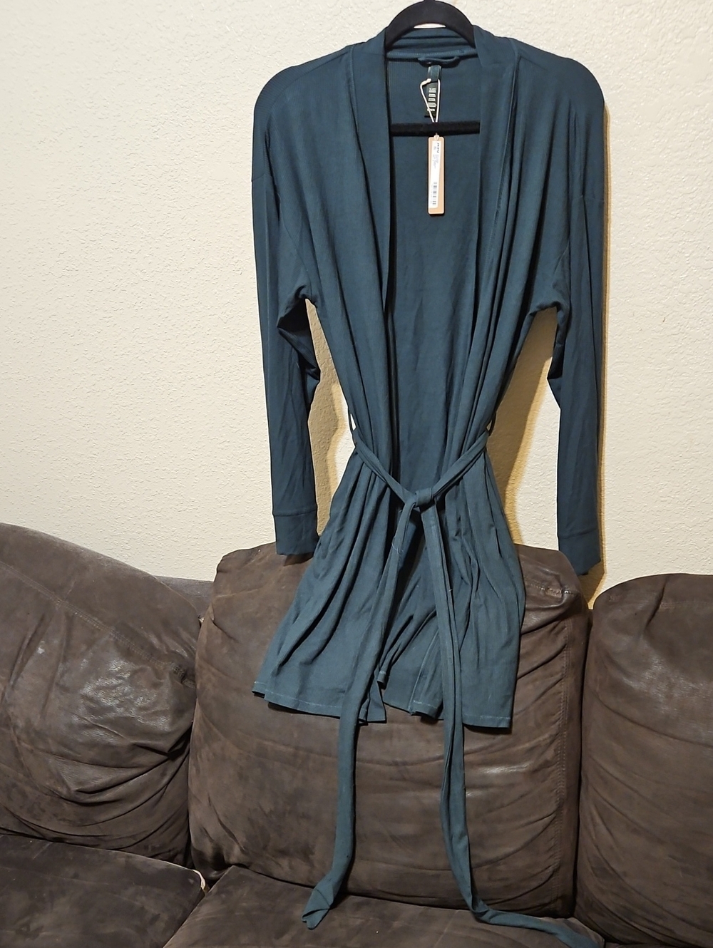 SKIMS Teal-Green Open Front Tie-Waist Lounge Robe